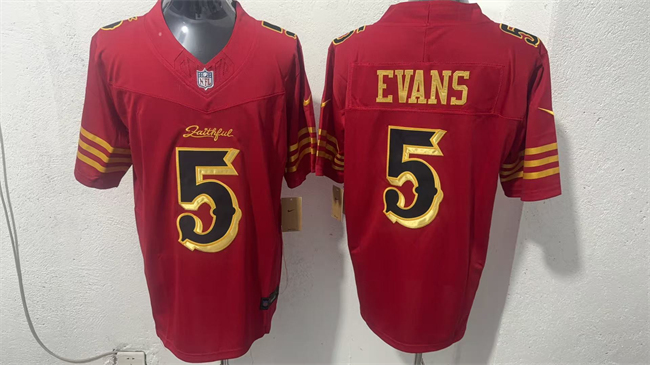 Men's San Francisco 49ers #5 Mike Evans Red Gold 2026 F.U.S.E. “Rivalries” Vapor Limited Stitched Football Jersey